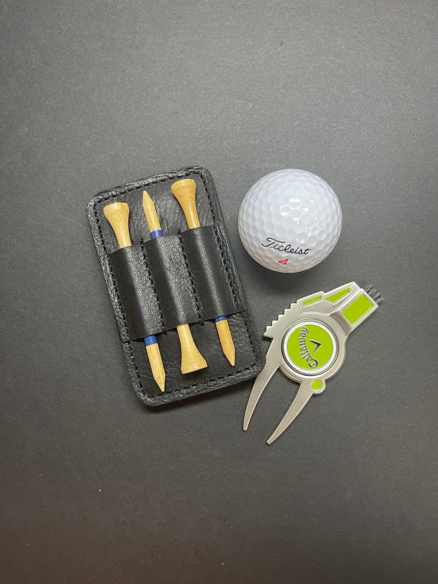 Handmade Black Leather Divot Tool and Golf Tee Holder