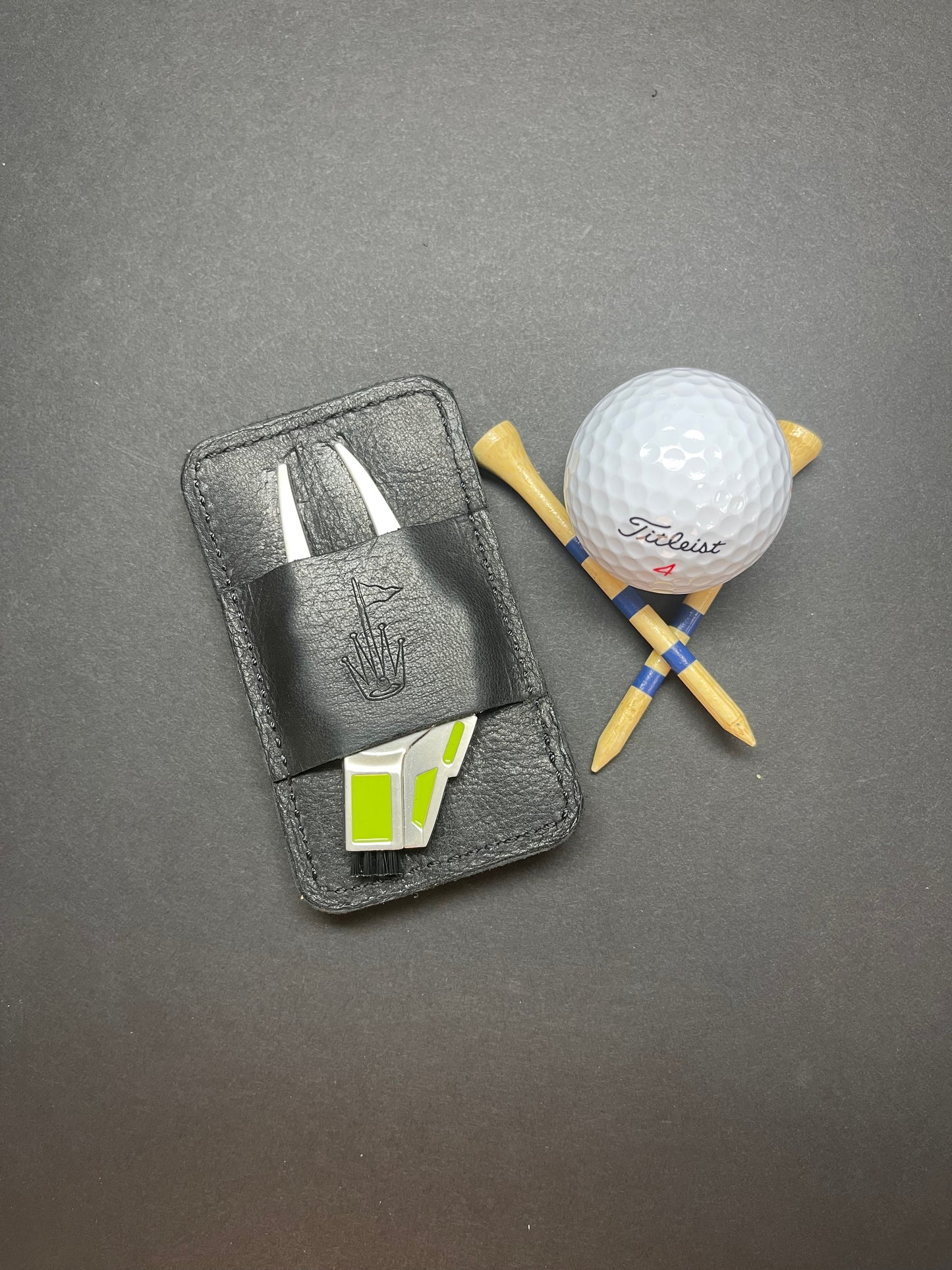 Handmade Black Leather Divot Tool and Golf Tee Holder