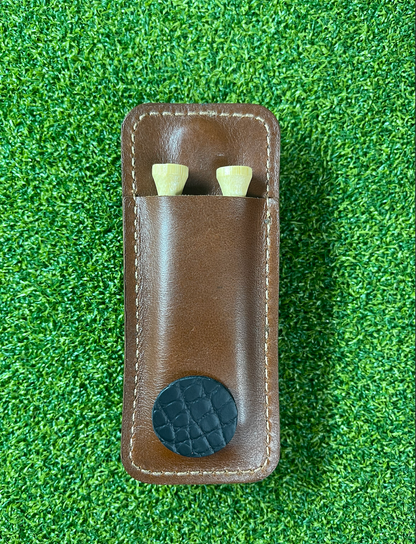 Handmade Dark Brown Latigo Leather Scotty Cameron Divot Tool & Golf Tee Holder