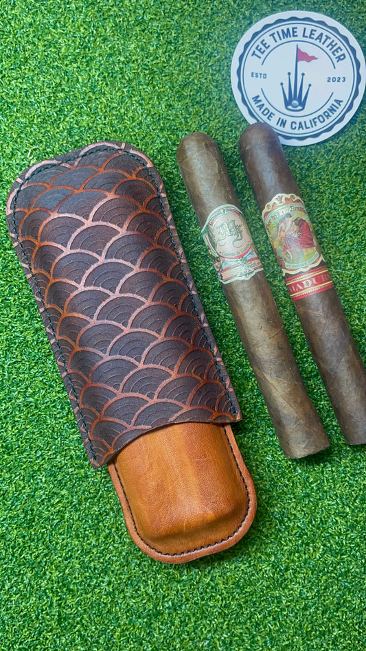 Cigar Case with Japanese Wave Pattern. "Seigaiha" Holds 2 Cigars