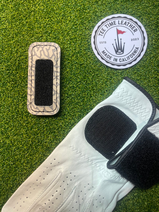 Clip-on Golf Glove Holder. Jordan 3 Cement Elephant Print Leather.