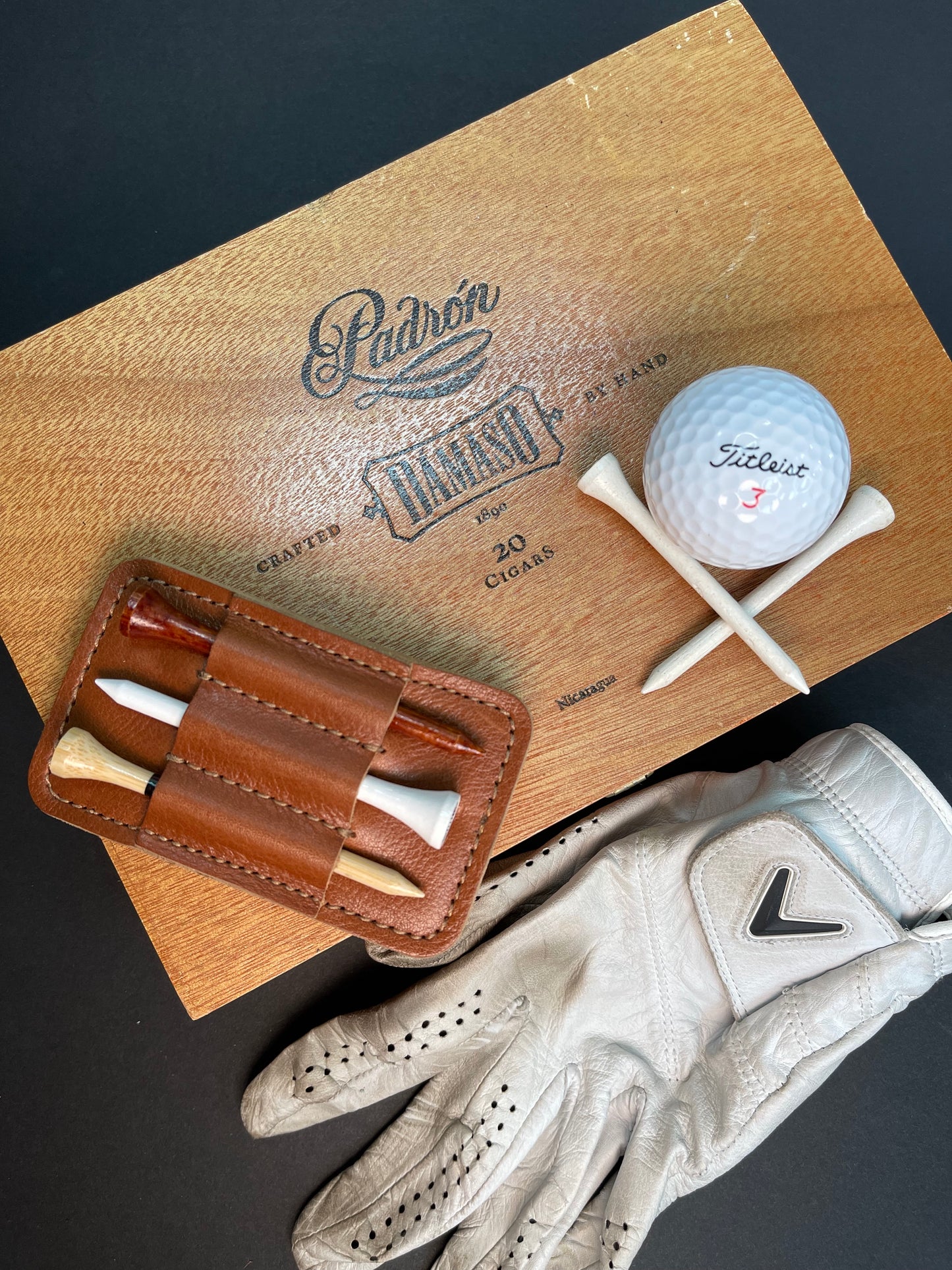 Handmade Brown Leather Divot Tool and Golf Tee Holder