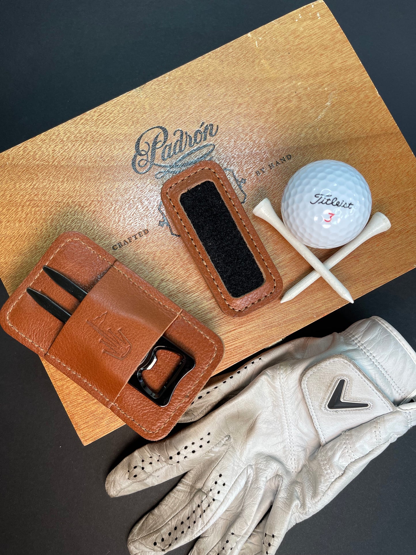 Handmade Brown Leather Divot Tool and Golf Tee Holder